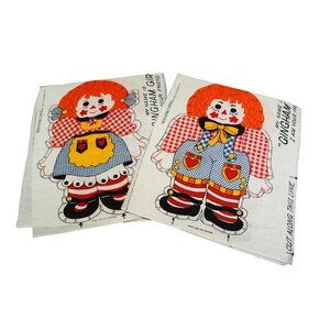 Vintage Raggedy & Andy Gingham Cut and Sew Pattern Fabric Panel Doll Pillows